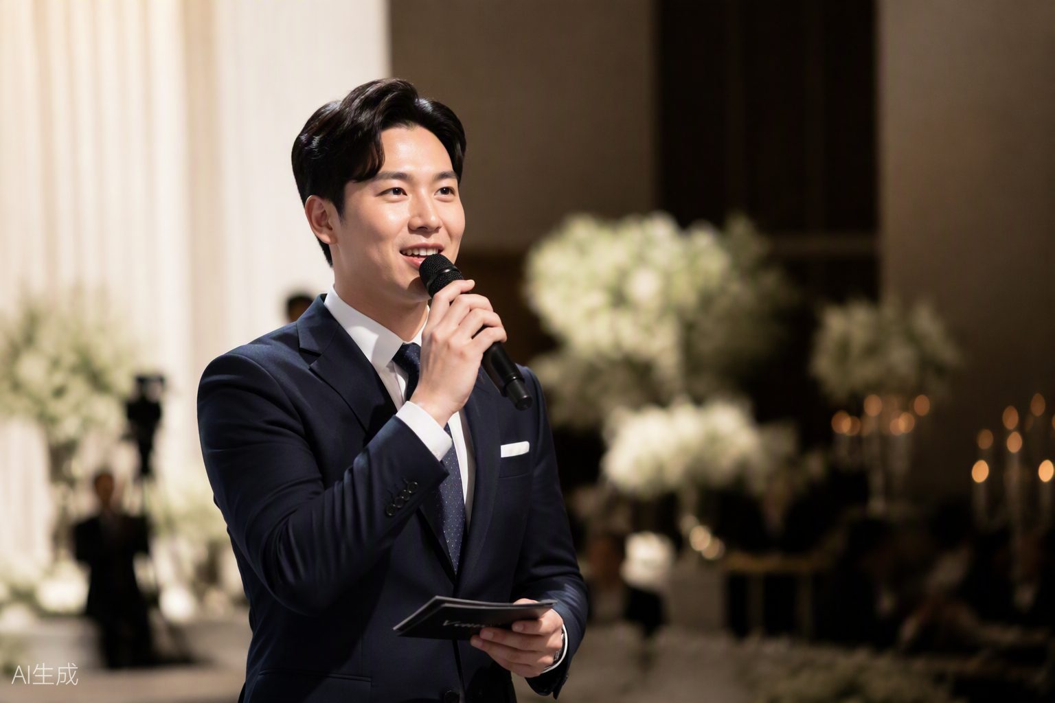 마이크를 들고 결혼식을 진행하는 사회자